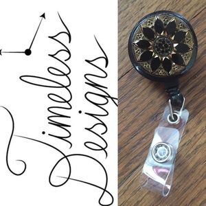 Custom Upcycled Black & Gold Floral Badge Clip